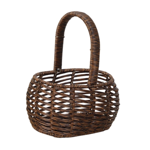 Cesta portátil de ratán Cesta de mano Cestas de almacenamiento de mimbre portátiles hechas a mano Ovaladas marron oscuro
