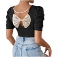thumbnail image 7 of fatyb Women's Cute Tops Bow Back Slim T Shirts Puff Short Sleeve Casual Round Neck Trendy Tee Tops, 7 of 7