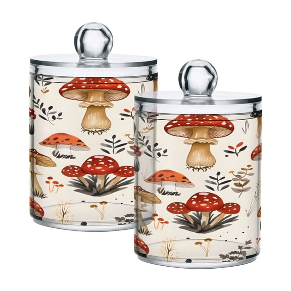 Ryvnso 2 Pack Qtip Holder Organizer Cute Mushroom Bathroom Cotton Swabs Cans Storage Canister