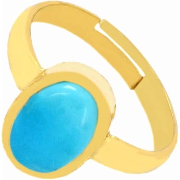 5.5 Carat Turquoise Feroza Gemstone Panchdhatu Ring, Adjustable Rings