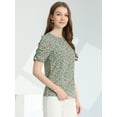 thumbnail image 4 of DARING DIVA Floral Crew Neck Shirred Short Sleeve Casual Top XS Teal, 4 of 6