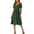 thumbnail image 2 of INSPIRE CHIC Women's Floral Dress Square Neck Button Decor Puff Short Sleeve Midi Dress, 2 of 5
