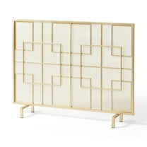 Benjara 31x41 Fireplace Screen, Overlapping Square Design, Classic Gold Iron