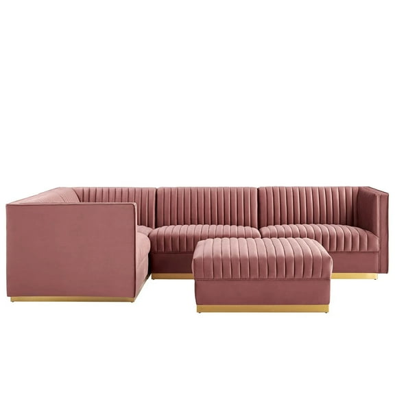 Sanguine Channel Tufted Performance Velvet 5-Piece Left-Facing Modular Sectional Sofa-EEI-5832-DUS