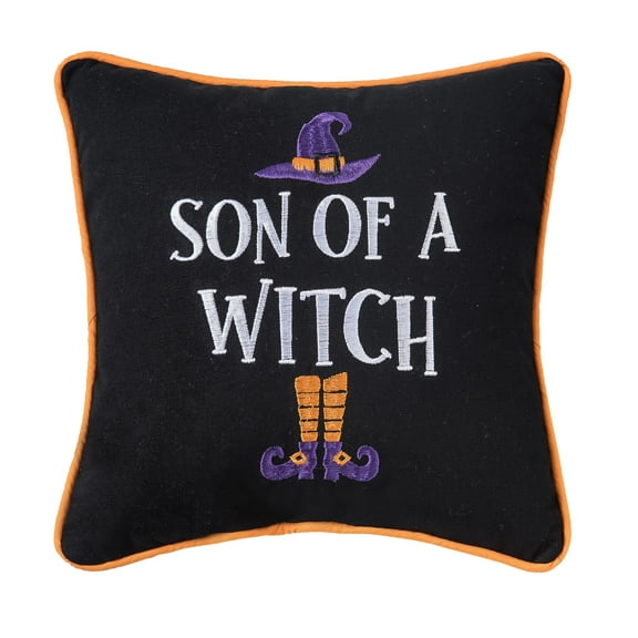"Son of A Witch" Halloween Petite 100% Cotton Accent Pillow 10" x 10"
