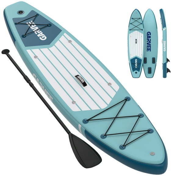 Garvee Tabla de Paddle Hinchable de Pie 10.6' x 32'' x 6'', Bomba Manual, Soporte para Cámara, Verde