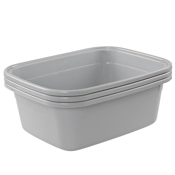 Sandmovie Lavabo de plástico de 18 cuartos, lavabo de plástico poco profundo, 3 paquetes, gris