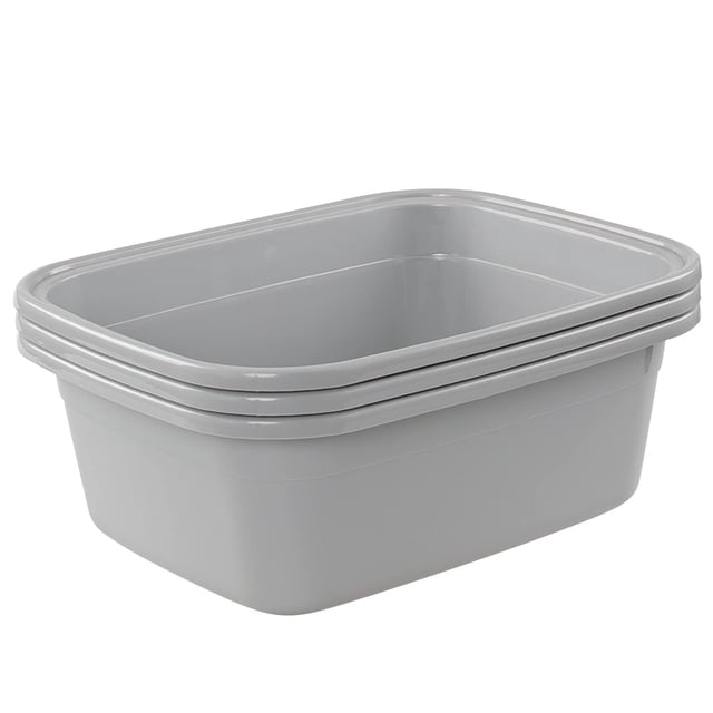 Sandmovie Lavabo de plástico de 18 cuartos, lavabo de plástico poco profundo, 3 paquetes, gris