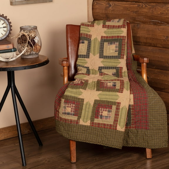 VHC Brands Tea Cabin Rustic 60"x50" Throw Green Rod Pocket Patchwork Cotton Pre-Washed Rectangle Decor