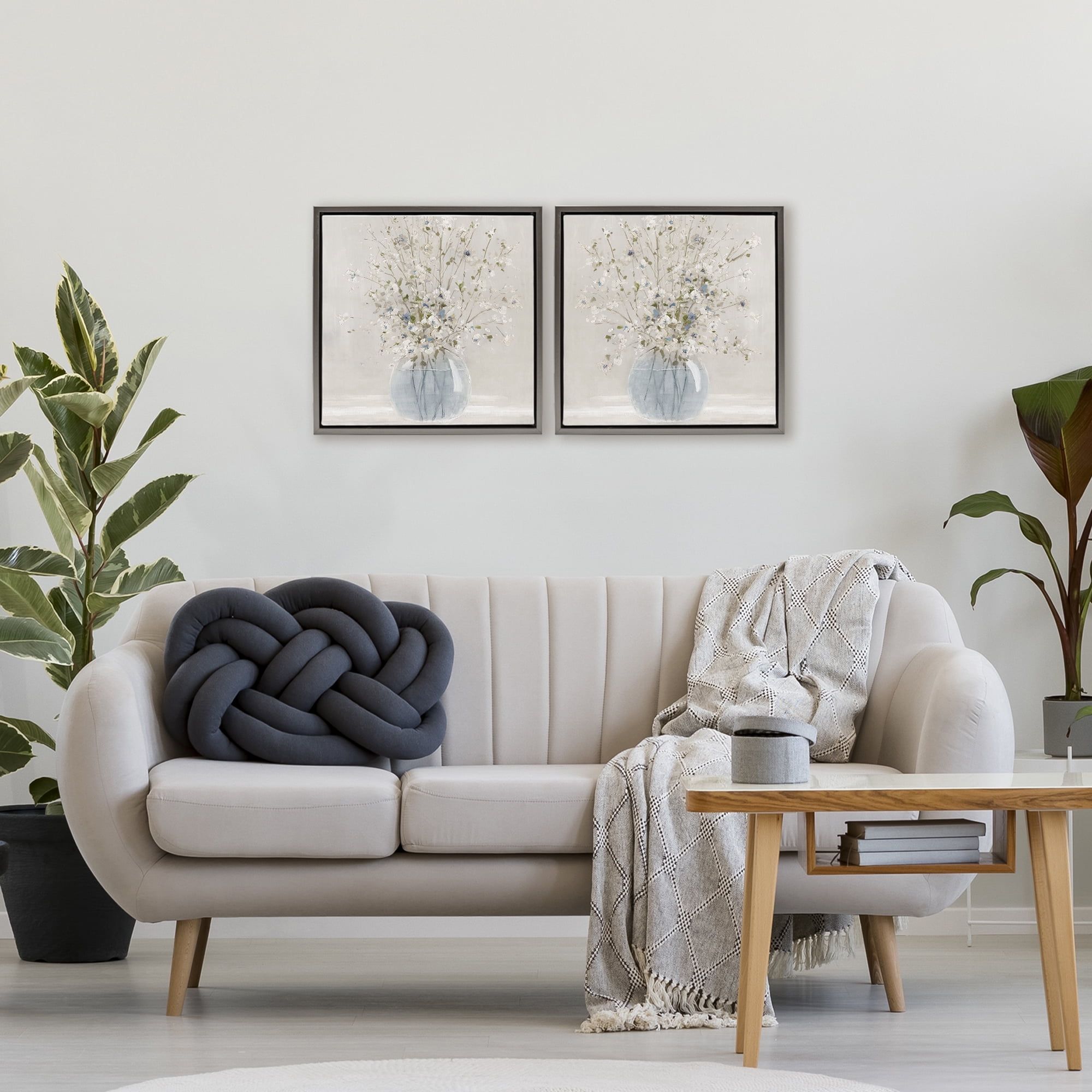 Stupell Industries Delicate Glass Vase Bouquet 2 Piece Gray Framed Floater Canvas Set, design by Carol Robinson