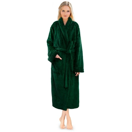 

PAVILIA Premium Womens Plush Soft Robe Fluffy Warm Fleece Sherpa Shaggy Bathrobe (L/XL Emerald Green)