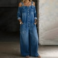 thumbnail image 6 of GILIGEGE Women Denim Jean Off Shoulder Long Sleeve Stretch Button Front Loose Baggy Wide Leg Jumpsuit Romper Overalls Dungarees with Pockets Vintage Casual Lounge Daily One Piece Outfit Blue, 6 of 9