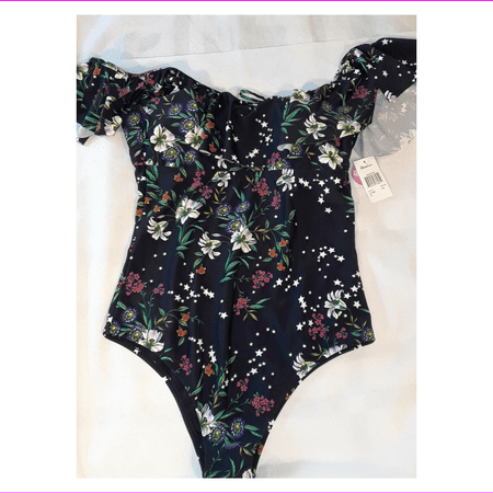 Raisins Ladies Star Bloom Off Shoulder Removable cups Ruffled One Piece Swimsuit XL/Black
