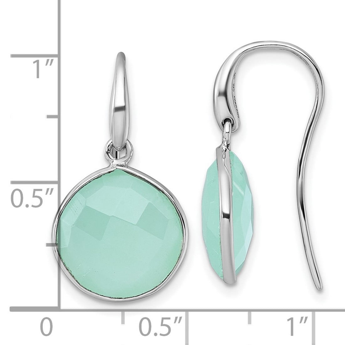 925 Sterling Silver Rhodium Plated Green Chalcedony Shepherd Hook Earrings 26.8x14mm Wide Stud Earring for Women