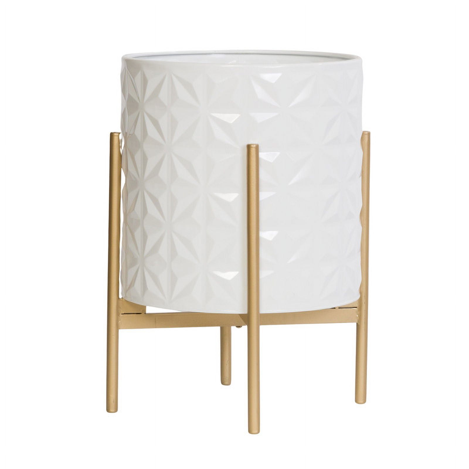 Geometric Metal Planter Pot With 4-Leg Gold Metal Base - White - 14.75"H x 11.75"W