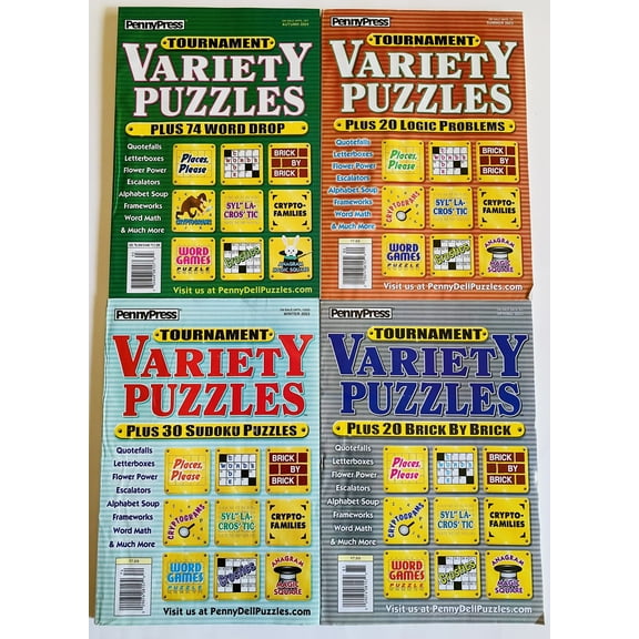 Lot of 4 Penny Press Tournament Variety Puzzles Winter 2022, Spring and Summer 2023, Autumn 2024