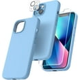 thumbnail image 1 of TOCOL Funda 5 en 1 para iPhone 13, con 2 protectores de pantalla + 2 protectores de lente de cámara, funda de silicona líquida para iPhone 13, azul medianoche, 1 of 4