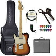 Sawtooth Left-Handed ET Series Electric Guitar Travel Bundle with Portable 10-Watt Amp, ChromaCast Pro Series Bag, Cable, Tuner & Picks, Sunburst