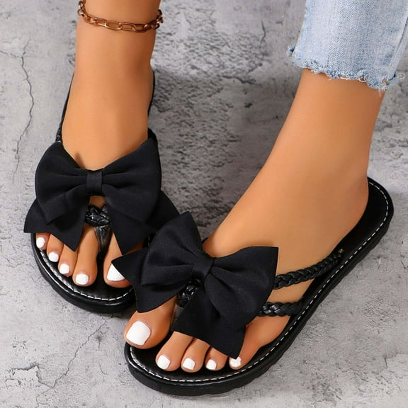 Wowcloth Bow Beach Sandals for Women – Fashionable Casual Slip-On with Spring Summer Style, Versatile Outdoor & Leisure Slides for Women Footwear,Plus Size