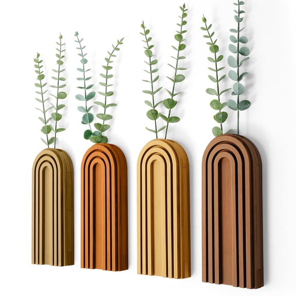 4 Pack Boho Wood Hanging Planters - Indoor Wall Decor Plant Holders for Modern Farmhouse Living Room Bedroom Rainbow Decor (Mixed Colors)