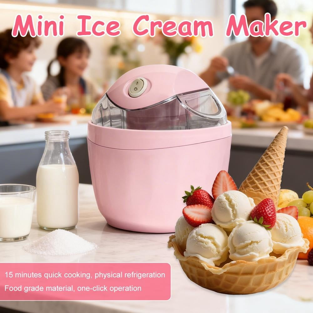 Automatic Mini Ice Cream Maker for Home, 15-Min Fast DIY Frozen Yogurt & Sorbet Machine, 500ml Compact Dessert Maker with One-Touch Operation for Kids & Gift