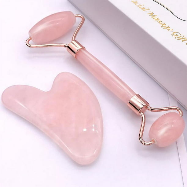 Baimei Jade Roller & Gua Sha, Rodillo Facial, Rodillo De Belleza Facial, Herramientas Para El Cuidado De La Piel, Masajeador De Cuarzo Rosa Para Cara, Ojos, Cuello, Relajación De Músculos Corporales