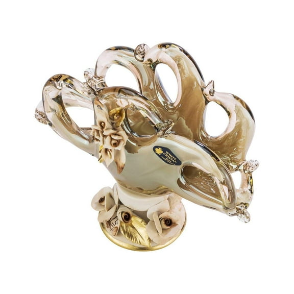 Murano Glass Napkin Holder Vase Decorative Centerpiece - Porcelain Flowers Vase, Grey