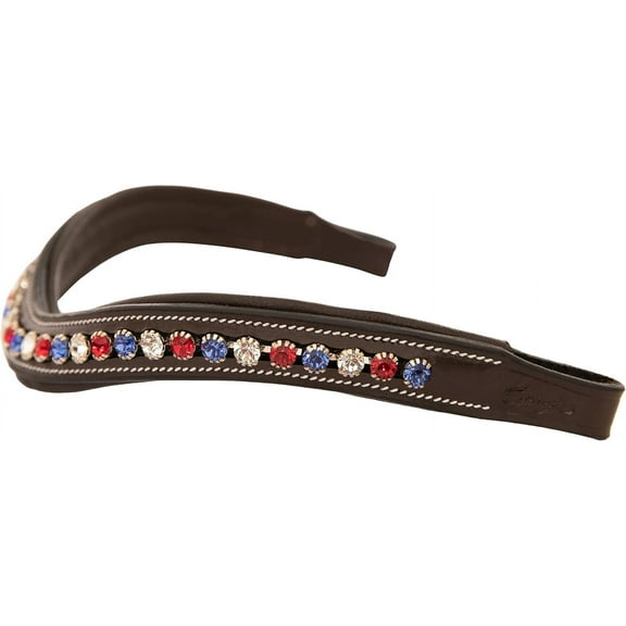 Exion Horse Browband For English Bridle | Curved Shape Padded Equestrian Browband For Show & Dressage | Red, Blue & White Crystal Browband For Horses