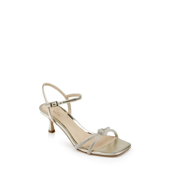 Jewel Badgley Mischka Maci Metallic Sandal with Rhinestone Knot Detail