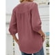 thumbnail image 3 of Blusas de verano con cuello en V y manga 3/4 para mujer, estilo túnica con lunares suizos, camisas casuales con botones, 3 of 5