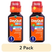 (2 pack) VICKS DayQuil Kids Grape Cold & Cough + Fever Multi-Symptom Relief Liquid, for Kids Ages 6+, 8 fl oz
