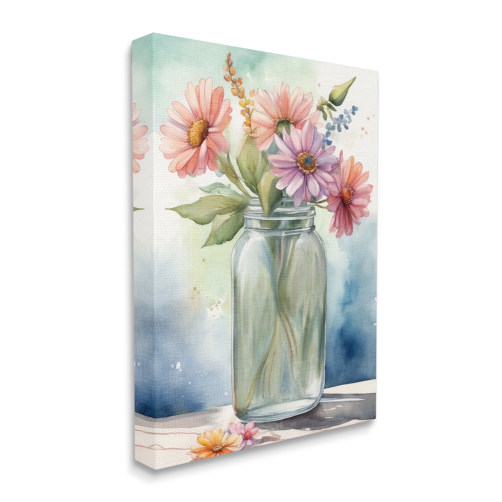 Stupell Industries Gerbera Daisies in Jar Botanical & Floral Painting Gallery Wrapped Canvas Art Print Wall Art, 16 x 20