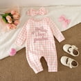 thumbnail image 2 of YWIYIUD Baby Girl Jumpsuit InfantLetter Embroidery Ruffle Long Sleeve Ribbed Romper with Headband Suit Fall Winter Toddler Baby Girl Clothes InfantHoliday Sleepwear for Baby Homewear Newborn, 2 of 3