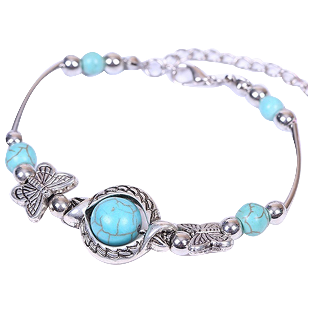 Fashion Jewelry Women Blue Turquoise Beads Silver Bracelet Fashion Jewelry Women Blue Turquoise Beads Silver Bracelet