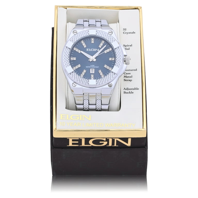 ELGIN PLATINUM PLATED メンズ腕時計 Elgin Adult Male Watch in Silver and Blue in Alloy (FG180014