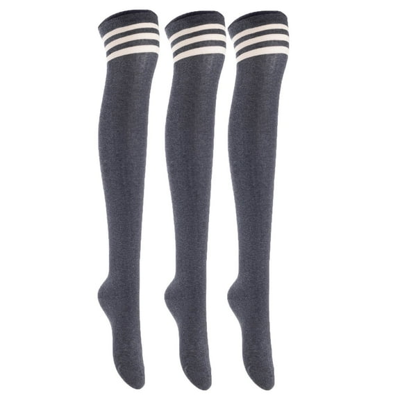Lian LifeStyle Women's 3 Pairs Adorable Comfortable Soft Thigh High Over Knee High Cotton Socks Size 6-9 L1022Dark Grey
