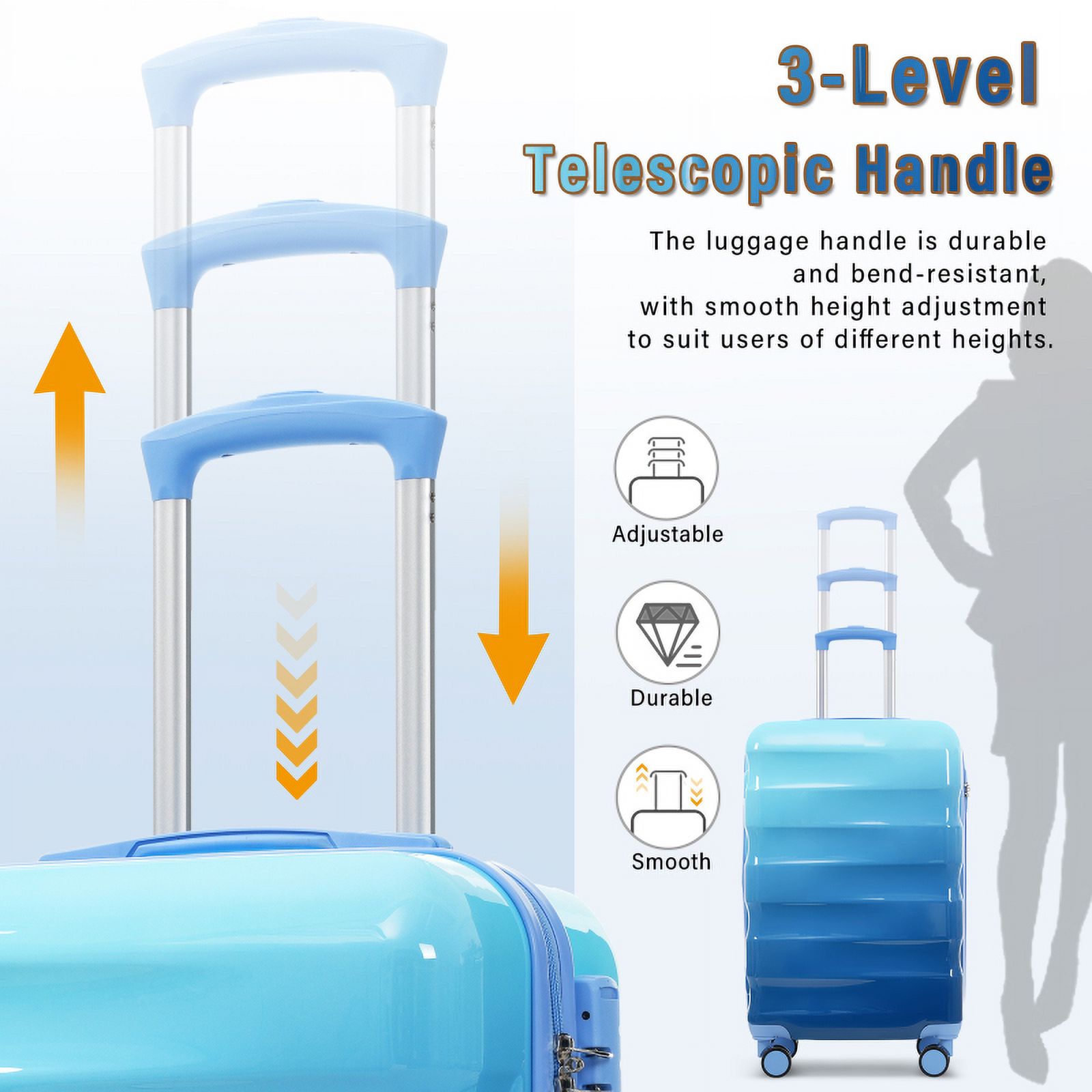 20" Carry-on Luggage with Cup Holder – Lightweight Glossy Hardshell Suitcases with Spinner Wheels, TSA Lock, Airline Approved, 2 Piece Set