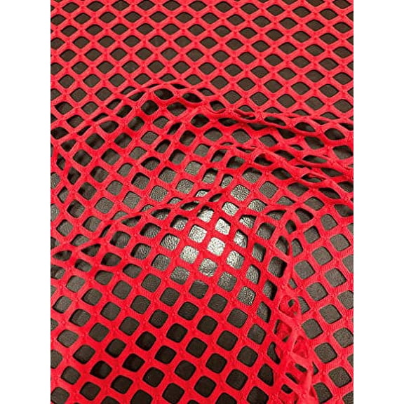 Polyester Big Diamond Mesh 15mm Hole Size 2 Ways Stretch See Through Fabric by The Yard/Bulk (Red)