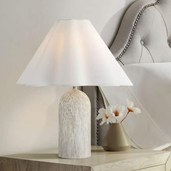 360 Lighting Demi 17 3/4" High Small Modern Accent Table Lamp Marbleized Beige Finish Metal Single White Shade Living Room Bedroom