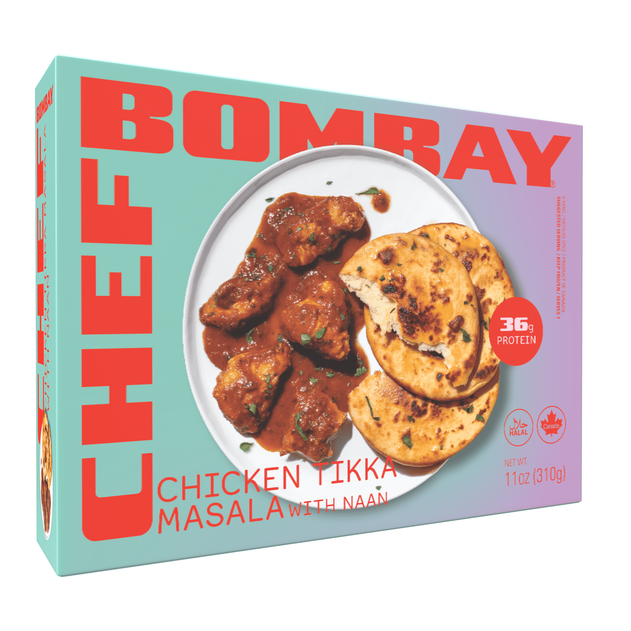 Chicken Tikka Masala with Naan. 10 oz Frozen Packaged Meal. Ready to Eat.