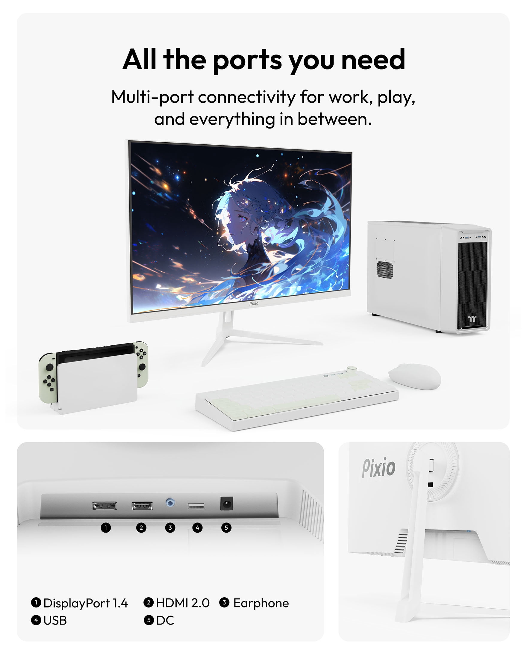 Pixio PX275 Wave White 27 inch 100Hz Refresh Rate QHD 1440p Resolution IPS Panel 1ms MPRT Response Time Gaming Monitor with Adaptive Sync