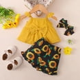 thumbnail image 2 of CAUYDY Toddler Girl Summer Outfit Floral Print Sleeveless Crew Neck Vest Tops Lace Trim Shorts Newborn Baby Clothes 1-4T (Sizes 3-6 Months,D01-Yellow), 2 of 9