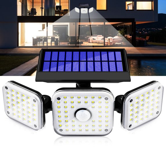 Solar Lights Outdoor W/ Motion Sensor & 3 Adjustable Heads, IP65 Waterproof, Solar Flood Light Solar Spotlight for Outdoor Yard Garden Illumination Security