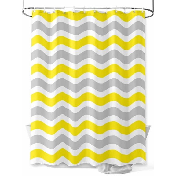 Shower Curtains for Bathroom-72"x72", Abstract Water Ripple Art Waterproof Bath Curtain Grommet Shower Curtain Set with Hooks, Minimalist Yellow Gray Stripe Washable Bath Accessories