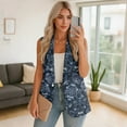 thumbnail image 2 of Psesaysky Womens Casual Vest Blue Sugar Skull Print Sleeveless Blazer Single Button Front Jacket Office Notched Lapel Trendy Blazers with Pockets, Size 2XL, 2 of 6