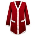 thumbnail image 2 of Color Block Cardigan Sweater Button Front Contrast Trim Casual Spring Fall Red XL, 2 of 6