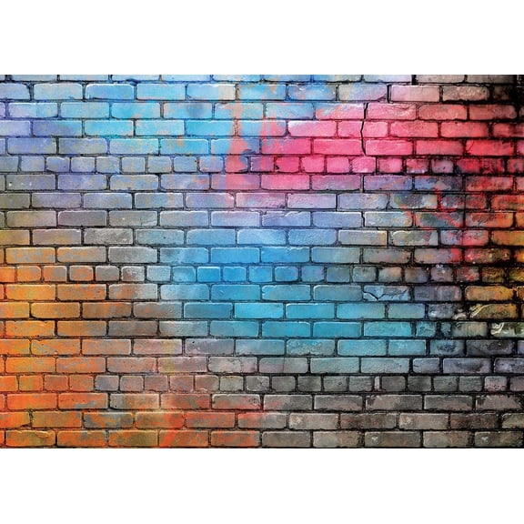 7x5FT Colorful Brick Wall Photo Backdrop 80's Hip Hop Disco Baby Birthday Wedding Graduation Themed Party Photography Background Fashion Decor Studio Photo Booth