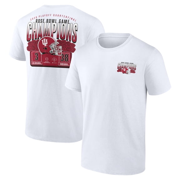Men's White Indiana Hoosiers College Football Playoff 2026 Rose Bowl Champions Scoring Drive T-Shirt