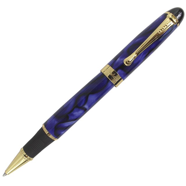 Abcsea Stylo à Bille Roulante Style Classique Bordure Dorée - Fleur Bleue