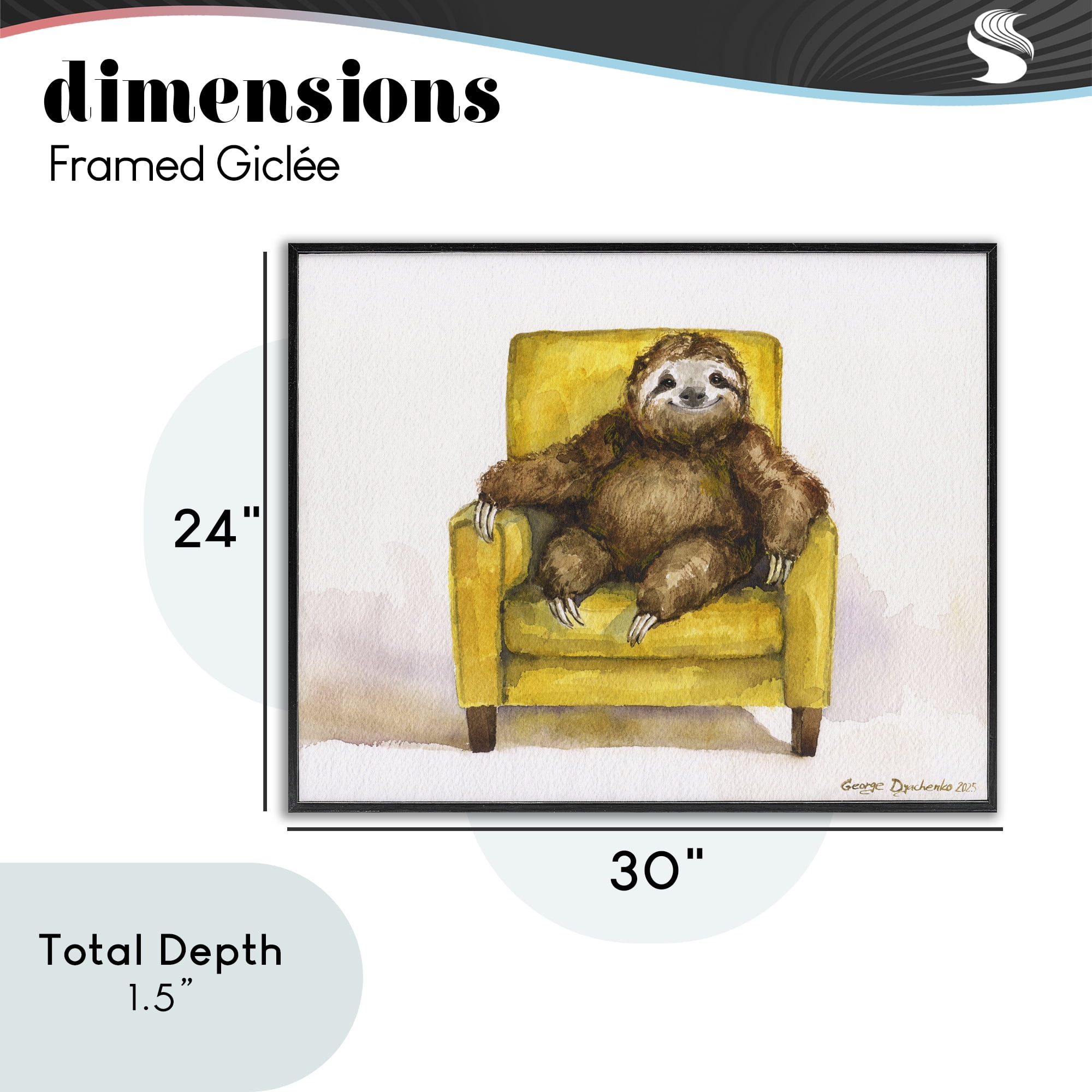 Stupell Industries Happy Sloth Relaxing on Armchair Black Framed Giclee Art, design by George Dyachenko